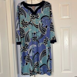 Chico’s Folk Floral Paisley Notch Neck Dress Smokey Blue NWT